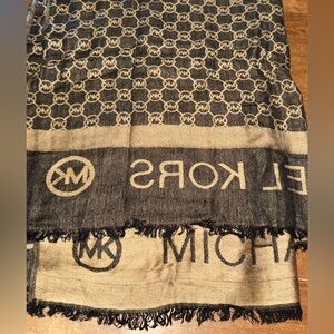 Michael Kors Navy and Beige Logo Jacquard Scarf